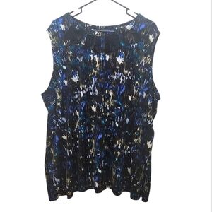 Anywear Catherines Blue Black Abstract Mesh Design Tank Top Plus 3X Casual